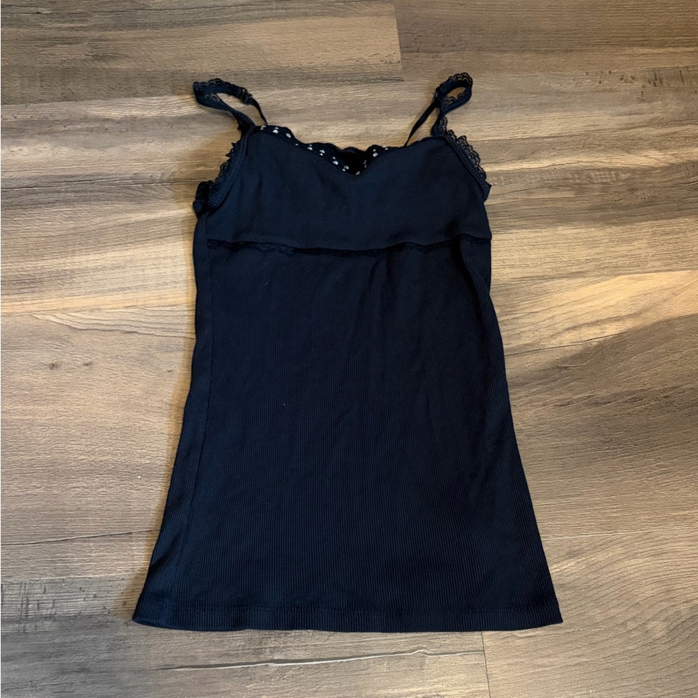 Womens greendog Black Lace-Trim Ribbed Camisole Size Medium